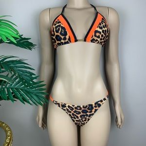 two piece leopard skin bikini